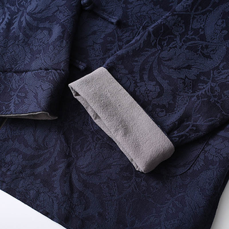 Buddha Stones 2Pcs Men's Tang Suit Jacquard Vine Pattern Frog-Button Cotton Long Sleeve Shirt Pants Set - image 6