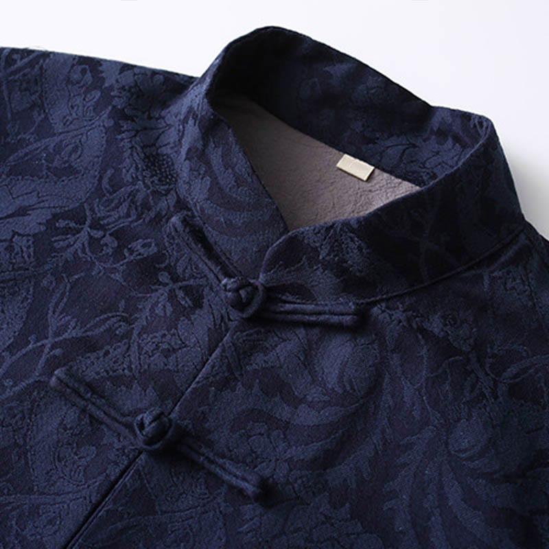 Buddha Stones 2Pcs Men's Tang Suit Jacquard Vine Pattern Frog-Button Cotton Long Sleeve Shirt Pants Set - image 1