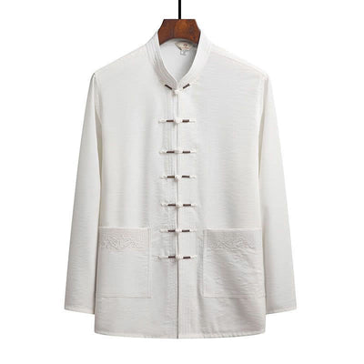 Buddha Stones 2Pcs Plain Tang Suit Men's Frog-Button Long Sleeve Shirt Pants Set - White - Shirt - US/UK/AU44，EU54 (4XL) - image 13