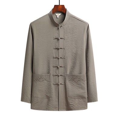 Buddha Stones 2Pcs Plain Tang Suit Men's Frog-Button Long Sleeve Shirt Pants Set - Tan - Shirt - US/UK/AU44，EU54 (4XL) - image 15