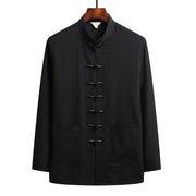 Foviel 2Pcs Plain Tang Suit Men's Frog-Button Long Sleeve Shirt Pants Set