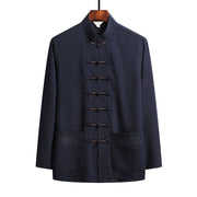 Foviel 2Pcs Plain Tang Suit Men's Frog-Button Long Sleeve Shirt Pants Set