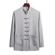 Foviel 2Pcs Plain Tang Suit Men's Frog-Button Long Sleeve Shirt Pants Set