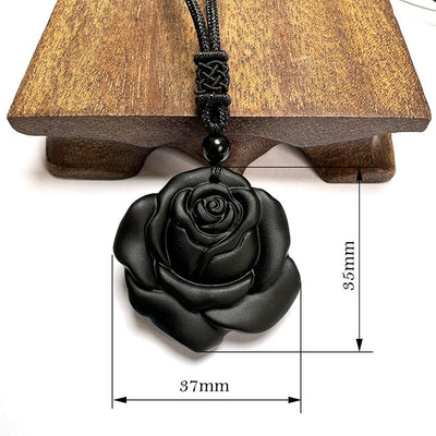 Collier pendentif de purification rose noire en obsidienne noire Foviel