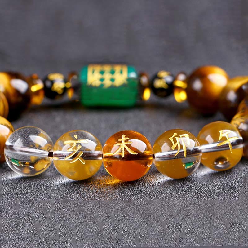 Bracelet de courage Foviel en œil de tigre et cristal blanc du zodiaque chinois