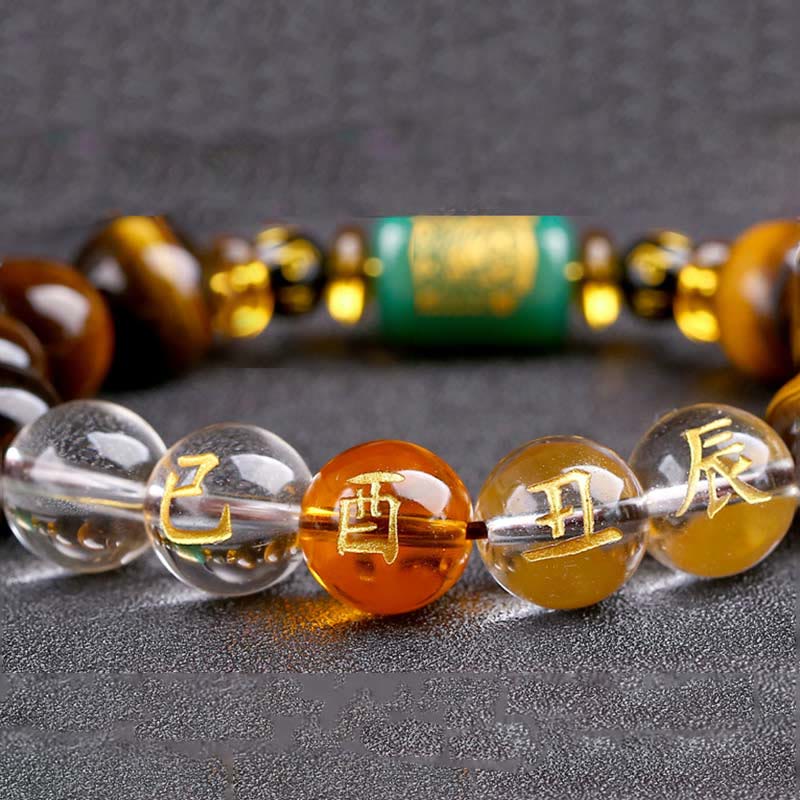 Bracelet de courage Foviel en œil de tigre et cristal blanc du zodiaque chinois