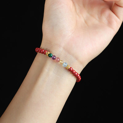 Bracelet de bénédiction en cinabre, aigue-marine, citrine, quartz fraise, améthyste et malachite Foviel