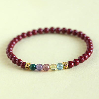 Bracelet de bénédiction en cinabre, aigue-marine, citrine, quartz fraise, améthyste et malachite Foviel
