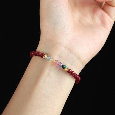 Bracelet de bénédiction en cinabre, aigue-marine, citrine, quartz fraise, améthyste et malachite Foviel