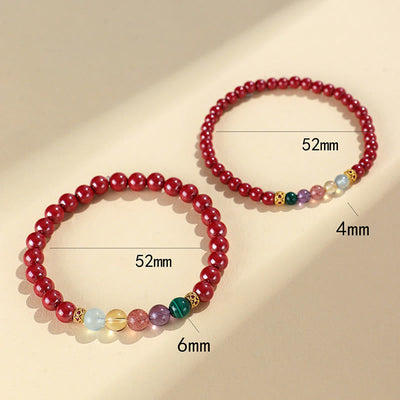 Bracelet de bénédiction en cinabre, aigue-marine, citrine, quartz fraise, améthyste et malachite Foviel