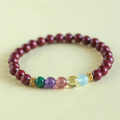 Bracelet de bénédiction en cinabre, aigue-marine, citrine, quartz fraise, améthyste et malachite Foviel