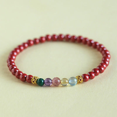 Bracelet de bénédiction en cinabre, aigue-marine, citrine, quartz fraise, améthyste et malachite Foviel