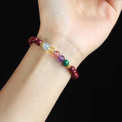 Bracelet de bénédiction en cinabre, aigue-marine, citrine, quartz fraise, améthyste et malachite Foviel
