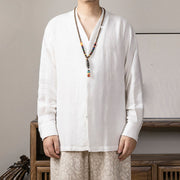 Foviel V-Neck Men's Linen Long Sleeve Shirt Zen Clothing