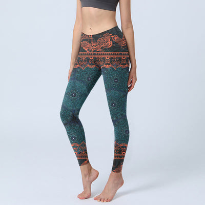 Buddha Stones Green Mandala Flower Print Gym Fitness Leggings Women's Yoga Pants - CadetBlue - US18，UK/AU22，EU50 (4XL) - image 1