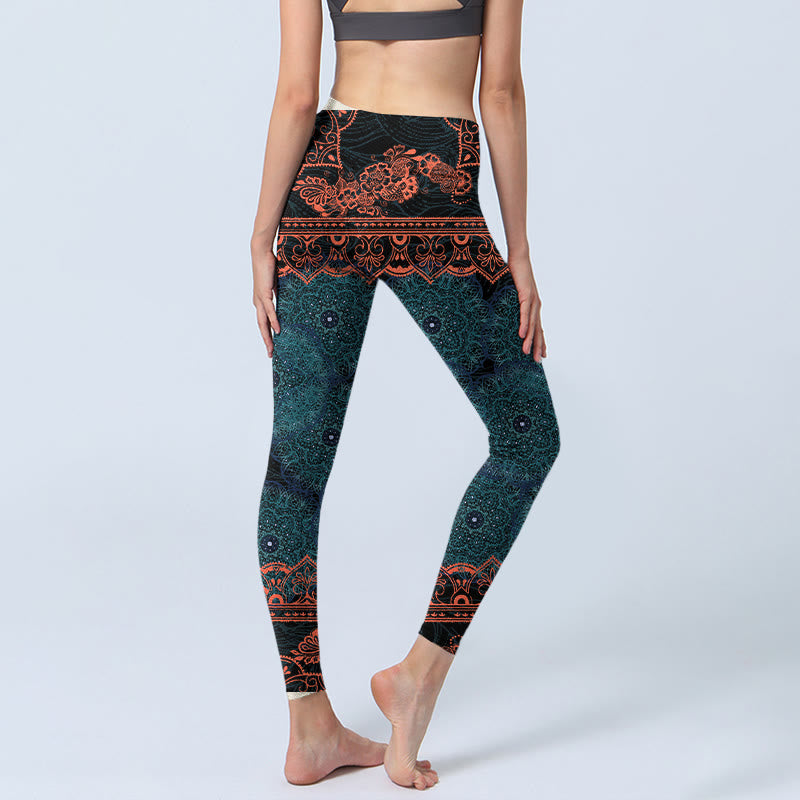 Buddha Stones Green Mandala Flower Print Gym Fitness Leggings Women's Yoga Pants - image 5