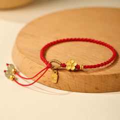 Buddha Stones Hetian Jade Small Peach Blossom Fu Character Charm Luck String Bracelet - Red Rope(Wrist Circumference: 14-19cm) - image 0