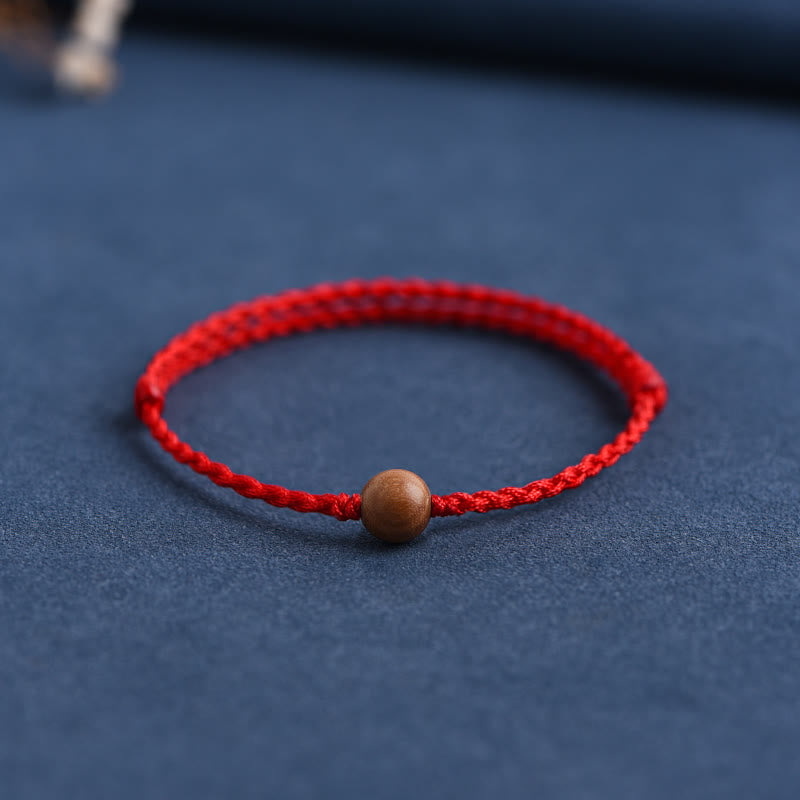 Buddha Stones Natural Peach Wood Bead Ward Off Evil Spirits Braided Bracelet Bracelet Anklet BS Red Rope 8mm Anklet(Circumference 17-30cm)