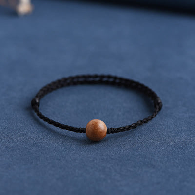 Buddha Stones Natural Peach Wood Bead Ward Off Evil Spirits Braided Bracelet Bracelet Anklet BS Black Rope 10mm Anklet(Circumference 17-30cm)