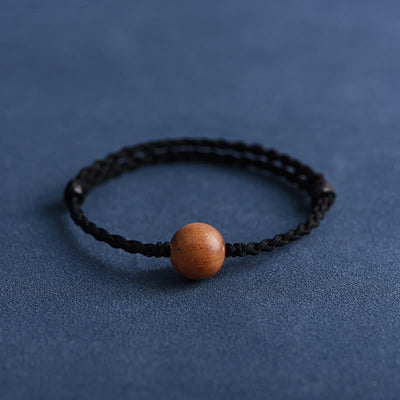 Buddha Stones Natural Peach Wood Bead Ward Off Evil Spirits Braided Bracelet Bracelet Anklet BS Black Rope 12mm Anklet(Circumference 17-30cm)