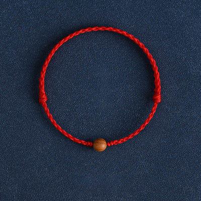 Buddha Stones Natural Peach Wood Bead Ward Off Evil Spirits Braided Bracelet Bracelet Anklet BS 7