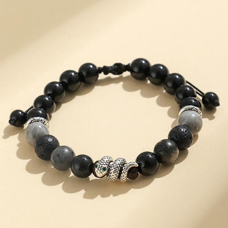 Foviel Black Onyx Black Glitter Stone White Agate White Turquoise Year Of The Snake Protection Bracelet