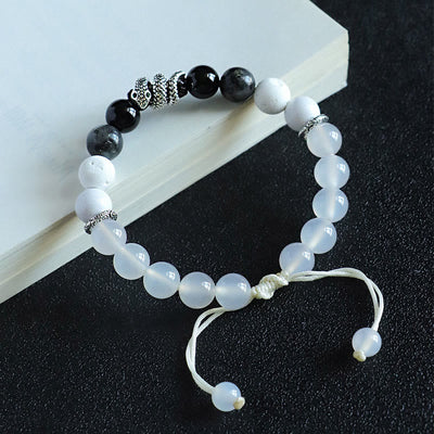 Foviel Black Onyx Schwarz Glitter Stein Weiß Achat Weiß Türkis Jahr der Schlange Schutz Armband