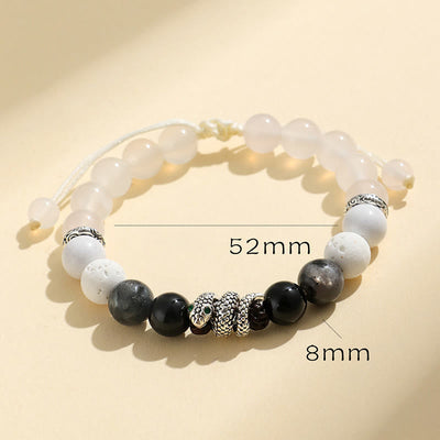 Foviel Black Onyx Schwarz Glitter Stein Weiß Achat Weiß Türkis Jahr der Schlange Schutz Armband