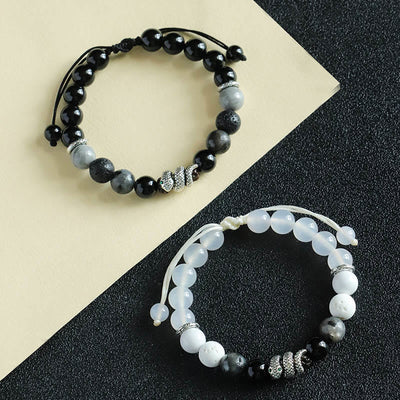 Foviel Black Onyx Schwarz Glitter Stein Weiß Achat Weiß Türkis Jahr der Schlange Schutz Armband