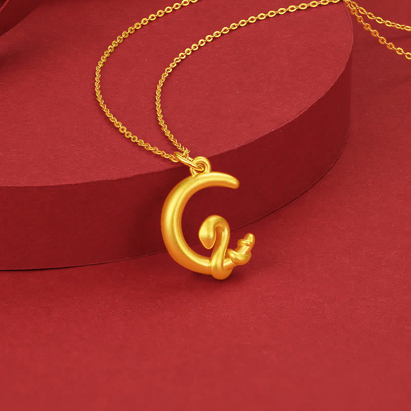 Buddha Stones 999 Gold Moon Year Of The Snake Luck Necklace Pendant - image 1