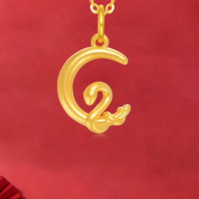 Buddha Stones 999 Gold Moon Year Of The Snake Luck Necklace Pendant - image 3