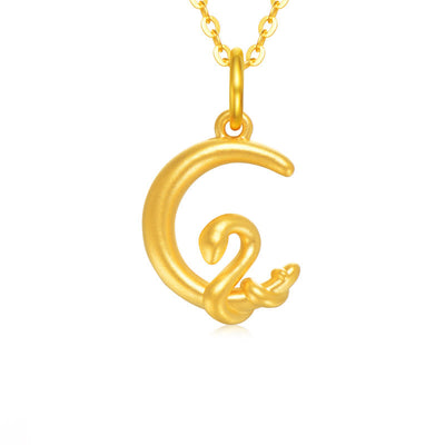 Buddha Stones 999 Gold Moon Year Of The Snake Luck Necklace Pendant - Gold Moon Snake(About 1g)+Alloy Chain-40cm - image 0