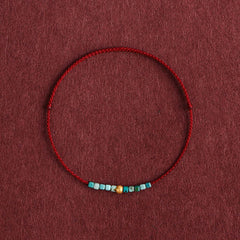 Buddha Stones 999 Gold Beads Turquoise Protection Braided Bracelet Anklet Bracelet Anklet BS Dark Red Rope Anklet(Circumference 18-30cm)