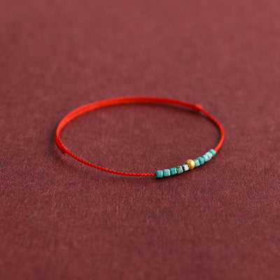 Buddha Stones 999 Gold Beads Turquoise Protection Braided Bracelet Anklet Bracelet Anklet BS 8