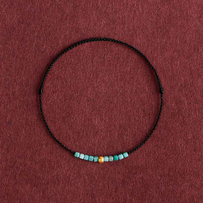 Buddha Stones 999 Gold Beads Turquoise Protection Braided Bracelet Anklet Bracelet Anklet BS Black Rope Anklet(Circumference 18-30cm)