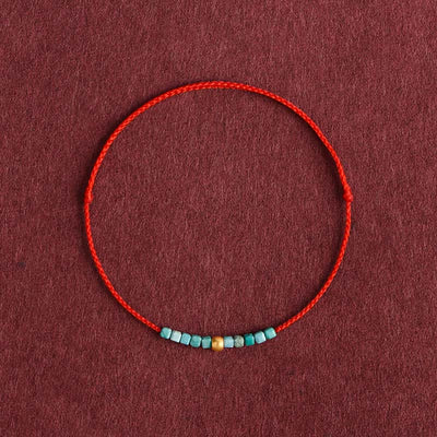 Buddha Stones 999 Gold Beads Turquoise Protection Braided Bracelet Anklet Bracelet Anklet BS Red Rope Anklet(Circumference 18-30cm)