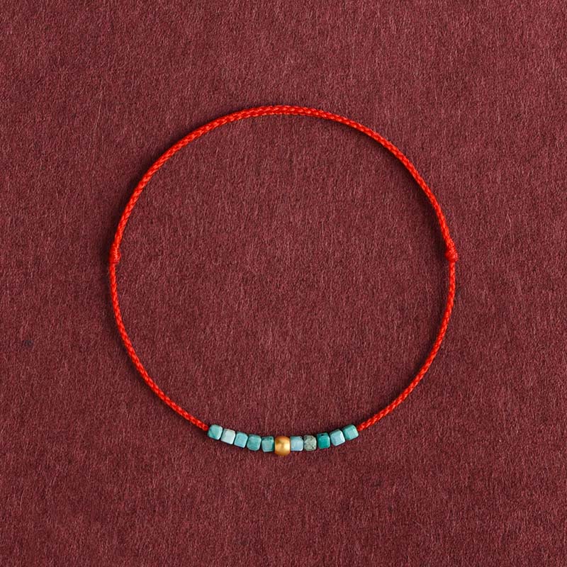 Buddha Stones 999 Gold Beads Turquoise Protection Braided Bracelet Anklet Bracelet Anklet BS Red Rope Anklet(Circumference 18-30cm)