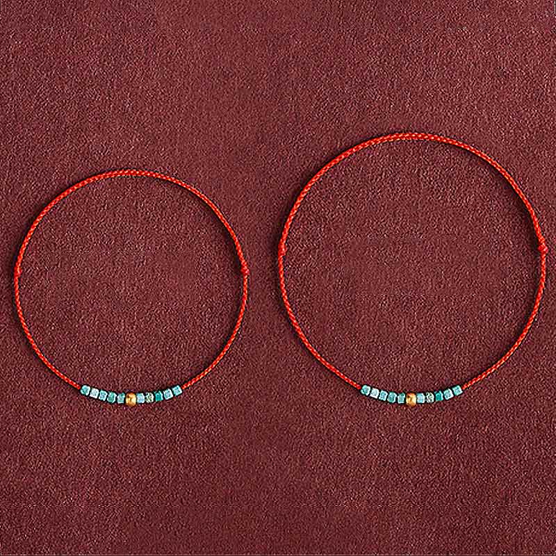Buddha Stones 999 Gold Beads Turquoise Protection Braided Bracelet Anklet Bracelet Anklet BS 10