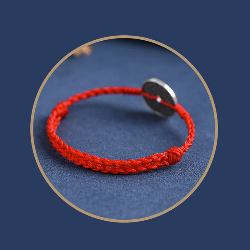 Buddha Stones 925 Sterling Silver Coin Protection Braided Bracelet Anklet Bracelet Anklet BS 12