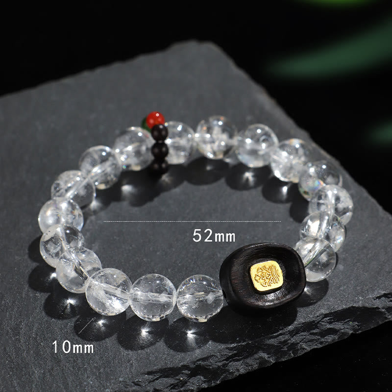 Buddha Stones White Crystal Ebony Wood Sak Yant Zashi Lhamo Healing Bracelet Bracelet BS 7
