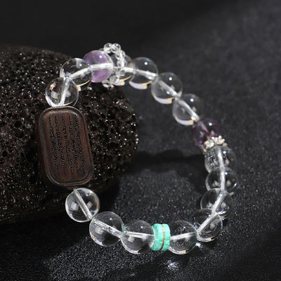 Buddha Stones White Crystal Ebony Wood Sak Yant Zashi Lhamo Healing Bracelet Bracelet BS 11