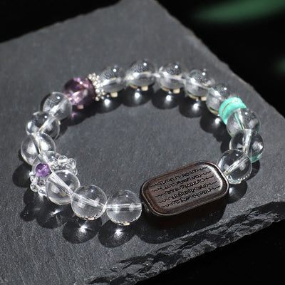 Buddha Stones White Crystal Ebony Wood Sak Yant Zashi Lhamo Healing Bracelet Bracelet BS White Crystal Ebony Wood Zashi Lhamo(Wrist Circumference: 14-16cm)