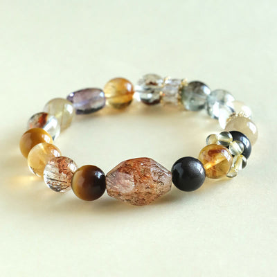 Buddha Stones Super Seven Crystal Topaz Obsidian Tiger Eye Positivity Bracelet Bracelet BS Super Seven Crystal Tiger Eye Obsidian(Wrist Circumference: 14-16cm)