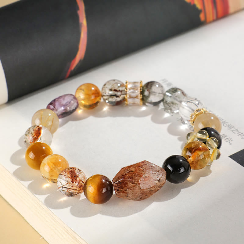 Buddha Stones Super Seven Crystal Topaz Obsidian Tiger Eye Positivity Bracelet Bracelet BS 1