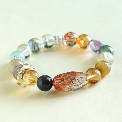 Buddha Stones Super Seven Crystal Topaz Obsidian Tiger Eye Positivity Bracelet Bracelet BS Super Seven Crystal Topaz Silver Sheen Obsidian(Wrist Circumference: 14-16cm)