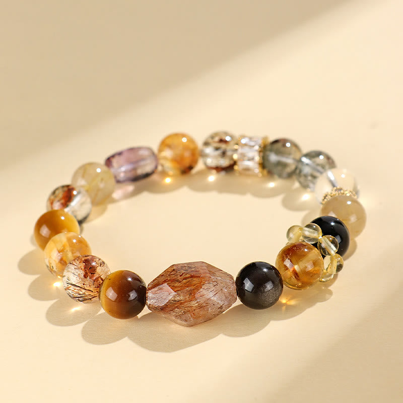 Buddha Stones Super Seven Crystal Topaz Obsidian Tiger Eye Positivity Bracelet Bracelet BS 3