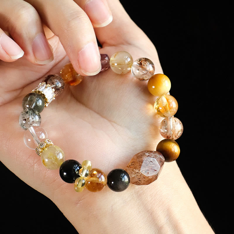 Buddha Stones Super Seven Crystal Topaz Obsidian Tiger Eye Positivity Bracelet Bracelet BS 4