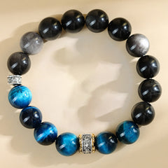 Buddha Stones Blue Tiger Eye Silver Sheen Obsidian Strength Bracelet Bracelet BS Blue Tiger Eye Silver Sheen Obsidian(Wrist Circumference: 14-16cm)