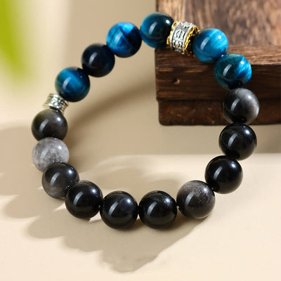 Buddha Stones Blue Tiger Eye Silver Sheen Obsidian Strength Bracelet Bracelet BS 1