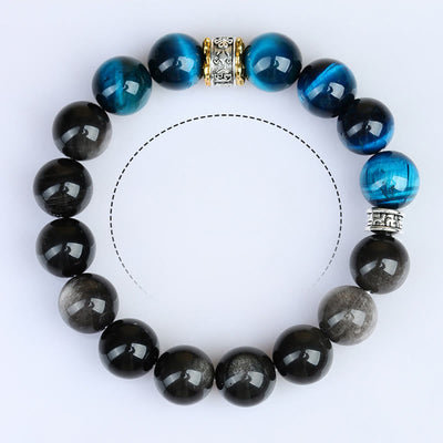 Buddha Stones Blue Tiger Eye Silver Sheen Obsidian Strength Bracelet Bracelet BS 9